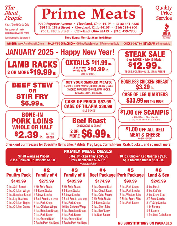 Prime Meats Cleveland #1 Butcher January Specials