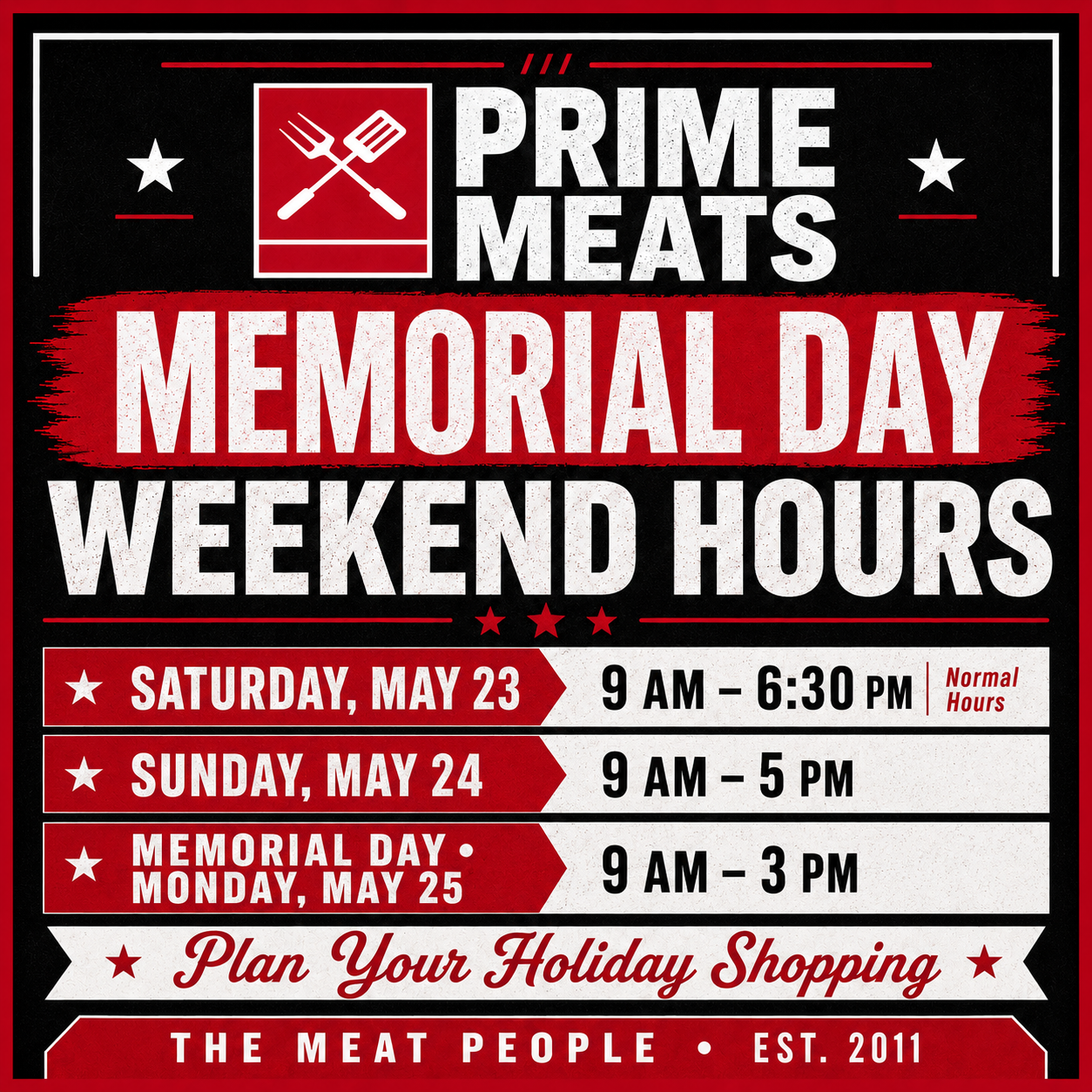 Memorial Day Hours